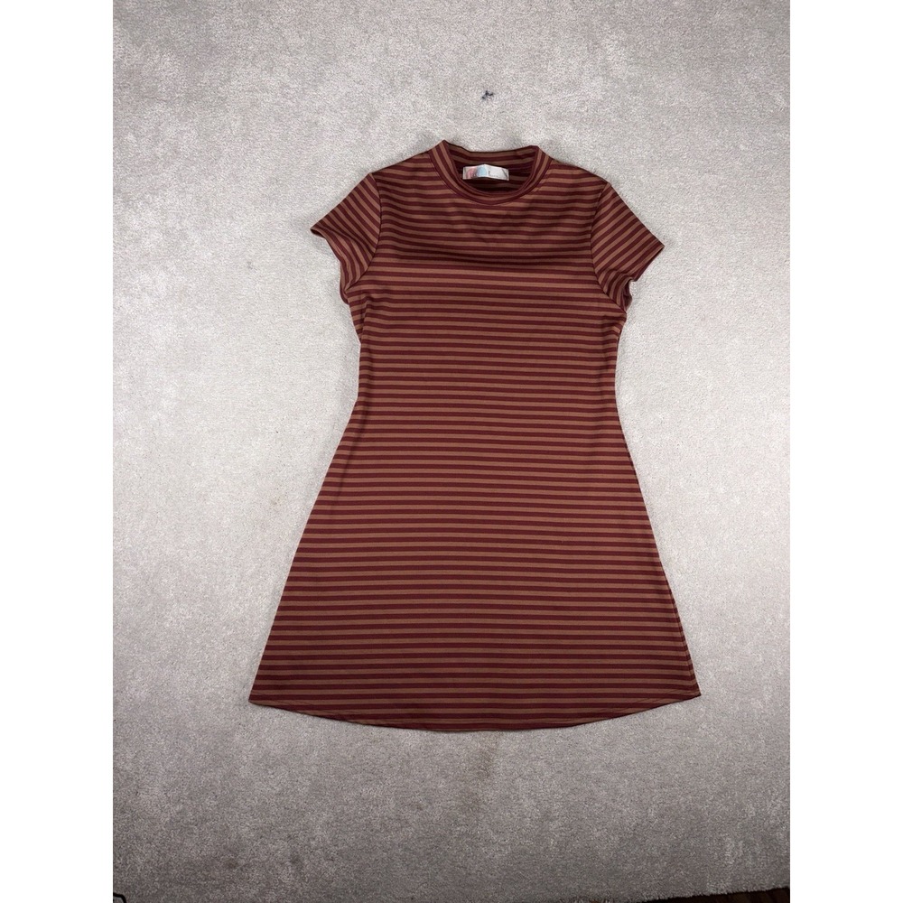 Free People Beach Mini Dress Mock Neck Brown Striped Sz M